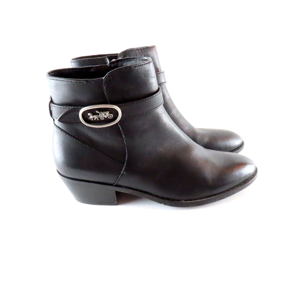 Coach Dylan Booties Boots Womens 6 Black Leather Ankle Preppy Equestrian Classic - Picture 1 of 8